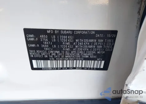 2021 Subaru Outback Limited from USA, damaged, VIN 4S4BTAMC5M3116904